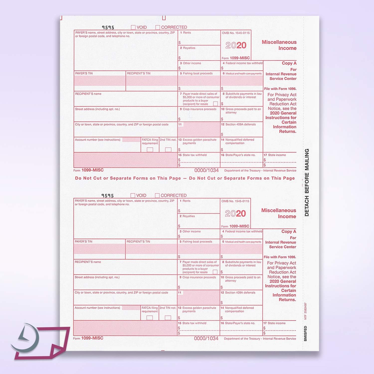1099 MISC Forms for 2020, 4-Part Tax Forms, Vendor Kit of 25 Laser Forms and 25 Self-Seal Envelopes, Forms Designed for QuickBooks and Other Accounting Software : Office Products