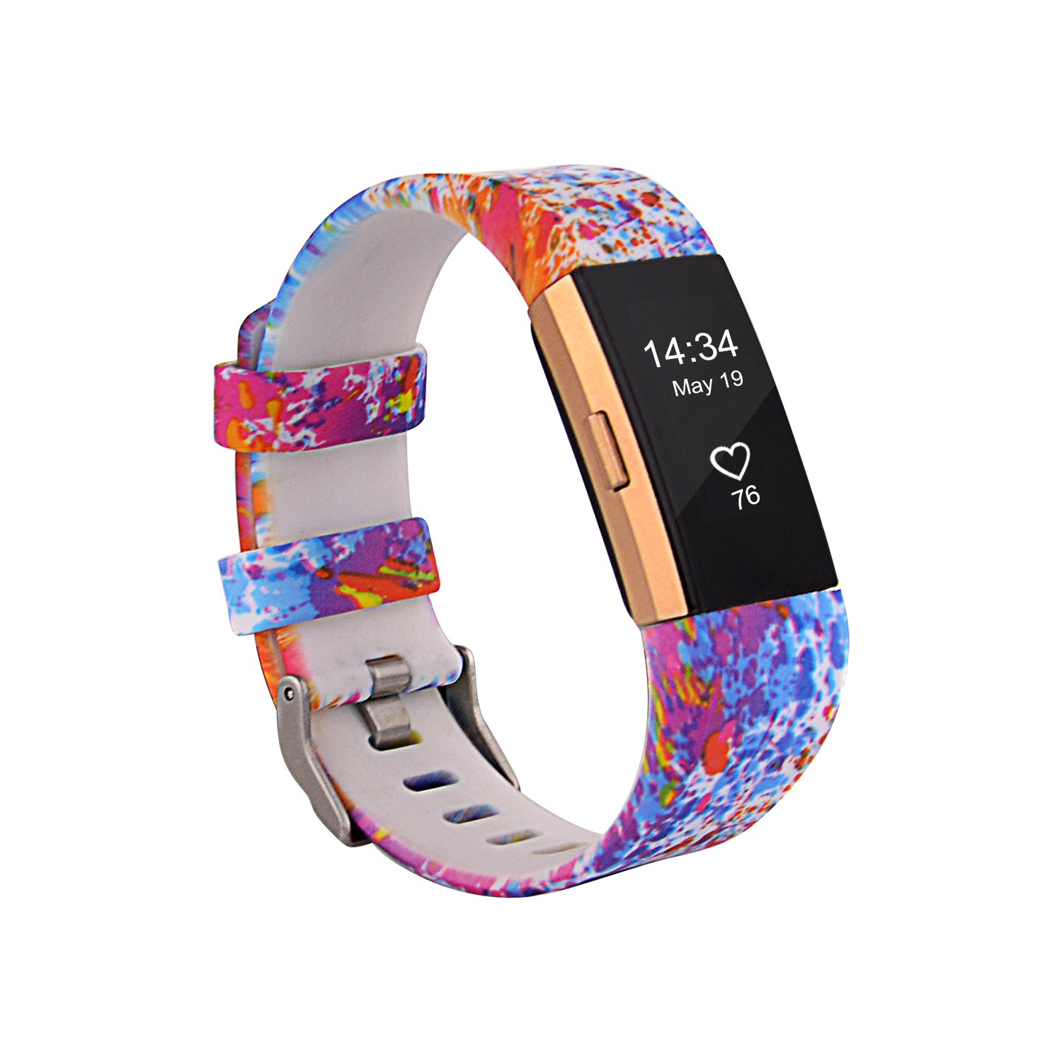 Fitbit Charge 2 Band,Soft Silicone Adjustable Replacement Sport Strap Printed Design Bands with Classic Buckle Fitness Accessory Wristband for Fitbit Charge2 (Pattern-14, Large (Wrist 6.5\