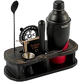 Cocktail Shaker Set with Unique Car-Shaped Wooden Stand,Bartender Kit with 24oz Shaker,Jigger,Muddler,Mixing Spoon,Strainer & Recipe Cards–Professional Home Bar Set