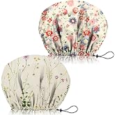 Zewurtuw 2 PCS Shower Cap Adjustable Reusable Double Waterproof Layer Elastic Hair Bath Cap Cute Aesthetic for Women Girls-Floral