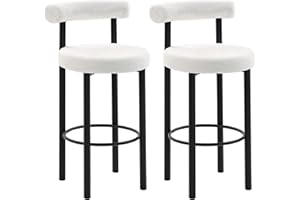 HOMCOM 28.7" Bar Stools Set of 2, Boucle Upholstered Barstools with Curved Backrest, Bar Height Stools with Footrest and Meta