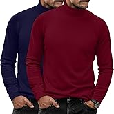Ficerd 2 Pack Men's Turtle Neck Shirts, Lightweight Cotton Pullover Sweater Slim Fit Mock Turtleneck Knitted Long Sleeve Tops