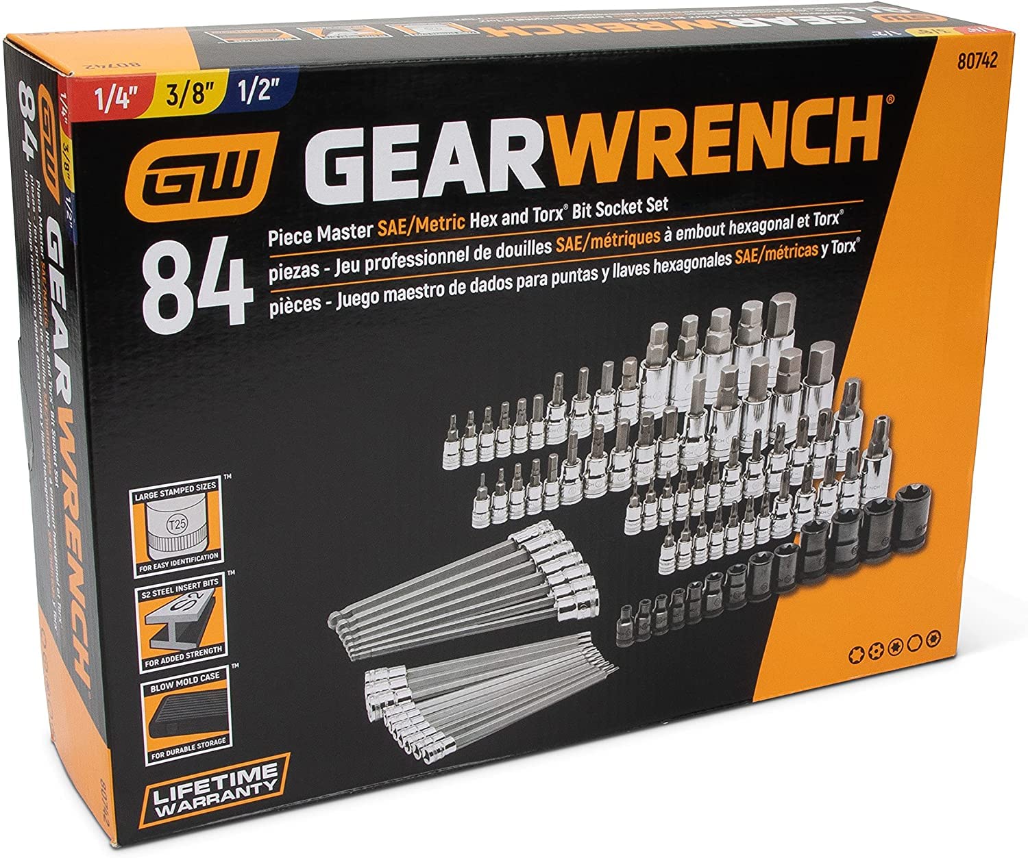 GEARWRENCH 84 Pc. Master SAE/Metric Hex And Torx Bit Socket Set 80742