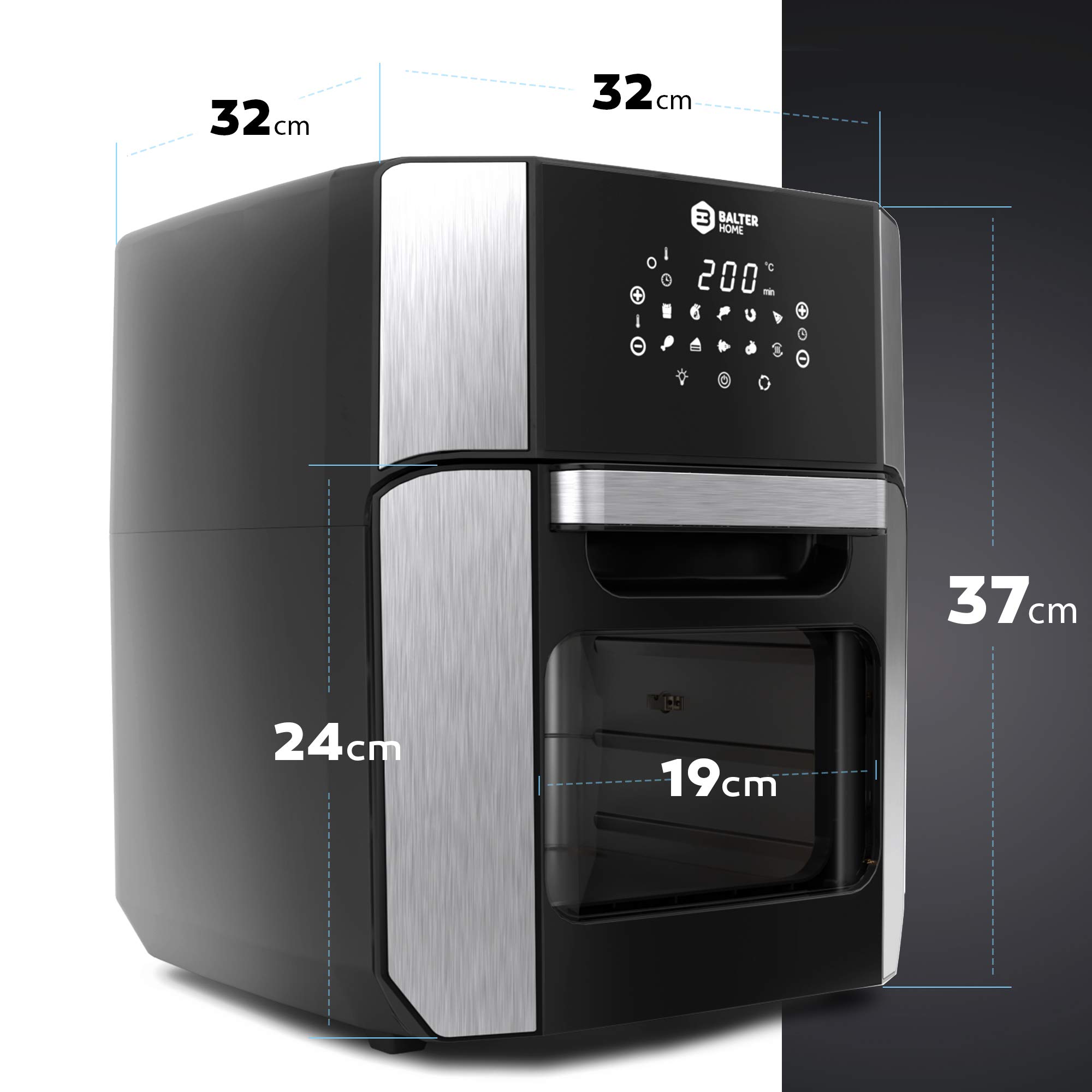 Balter Heißluftfritteuse Airfryer, 12 Liter XXL, Mini Backofen, Dörrautomat, Friteuse Heissluftfritteuse, 10 Programme, all-in-1 Air Fryer, Rezeptbuch, HL-1200 9