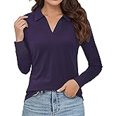 Polo Shirts for Women, V-Neck Business Casual Tops for Women, Collared Shirt Tunic Tops Long Sleeve Work Blouses