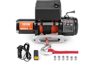 VEVOR Electric Winch, 6000 lb, 12V DC Truck Winch with Φ1/4 in x 55 ft Synthetic Rope Aluminum Fairlead Wireless & Wired Remo
