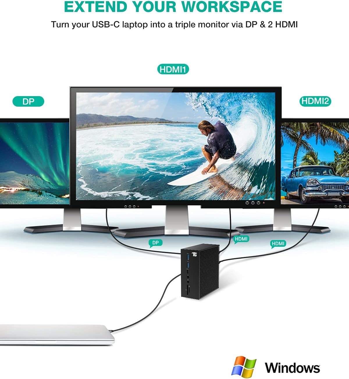 2021 Newest USB C Docking Station, Tiergrade Triple Display 17-in-1 Dock for Windows/MacOS Laptops (2X 4K HDMI, 1x DisplayPort, 6 USB Ports, LAN, Optical Out, SD/TF Card Slot, 60W Charging): Electronics