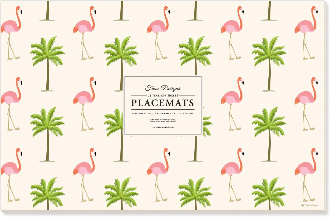 Faux Designs Flamingo & Palm Tree 25 Count Designer Paper Placemats Easy Elegant Casual Tropical Entertaining