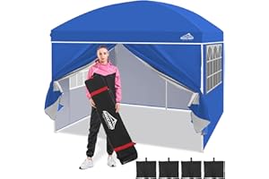 AIGOCANO Pop up Canopy Tent with 4 Sidewalls,10x10 Deluxe Dome Gazebo for Outdoor Parties,Garden and Patio with Roller Bag,4 Sandbags,4 Ropes, 8 Stakes(Blue)