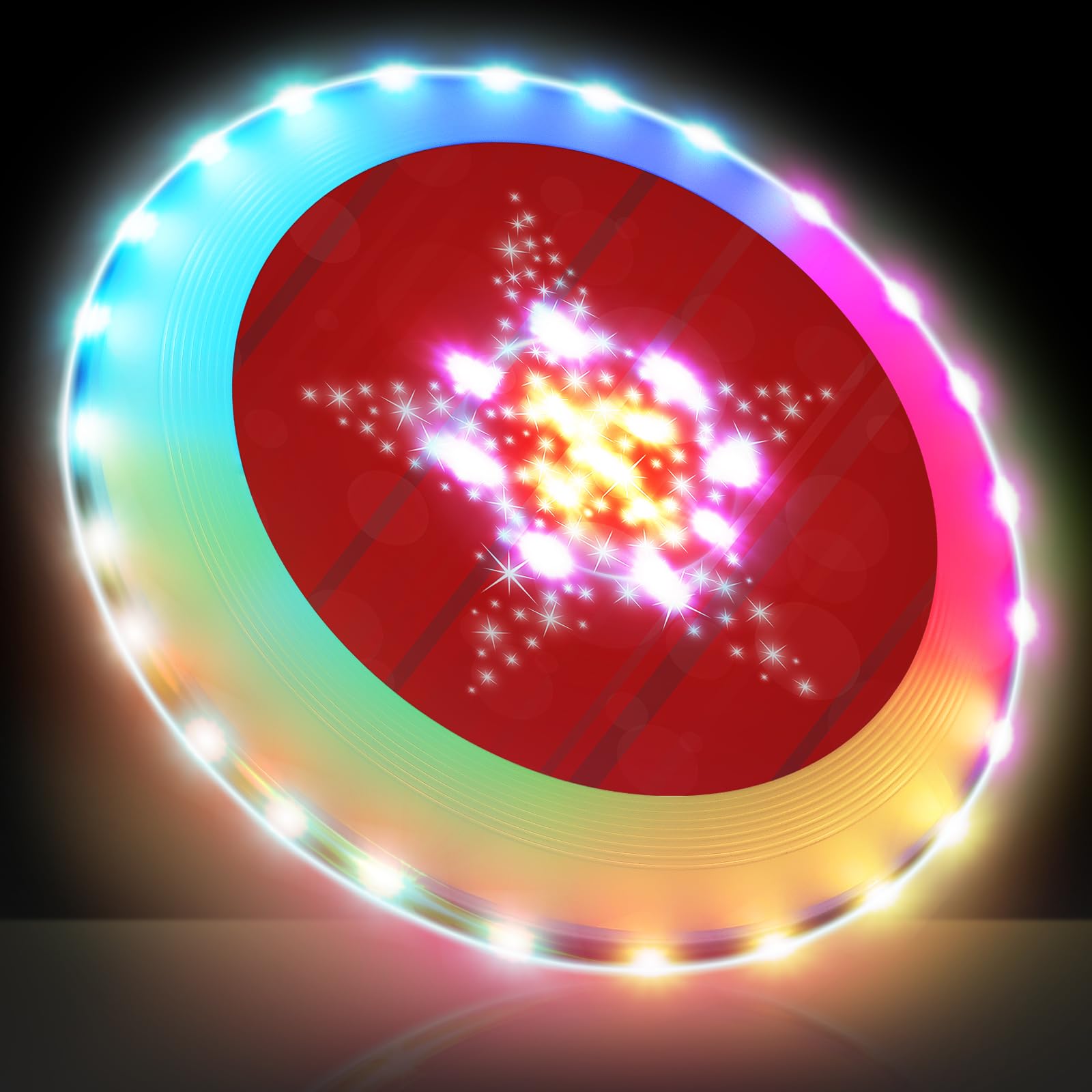 Photo 1 of SETOXYX Flying Disc Glow in The Dark - Double LED Halos - Flying Disc with 39 LEDs+7 Lighting Modes Changeable - Waterproof Flying Disc Rechargeable - Outdoor Games in Camp Evening Party
