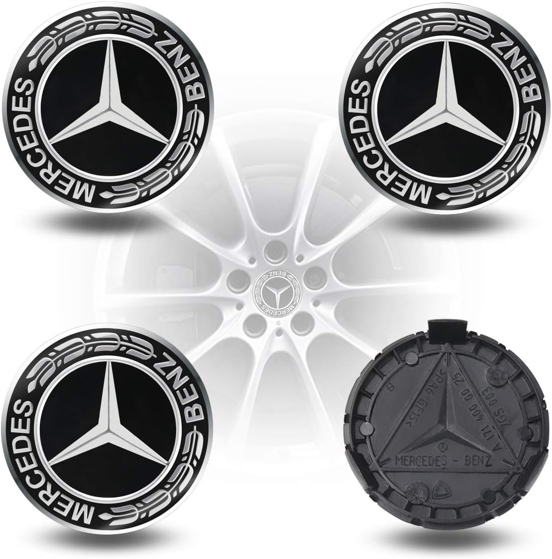 KRADA 4pcs 75mm Car Wheel Center Hub Caps for Mercedes Benz Auto Wheel Hub Caps Center Cover (Benz 02)