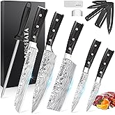 MOSFiATA 5 PCS Chef Knife Set, German High Carbon Stainless Steel Kitchen Knife Set with Sharpener Rod，5PCS Blade Guard,Wood Handle Knives Set for Kitchen with Gift Box