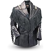 Quality Supply Men's Western Genuine Cowhide Leather Jacket| Traditional Native American Real Cowhide Cowboy Coat with Fringe