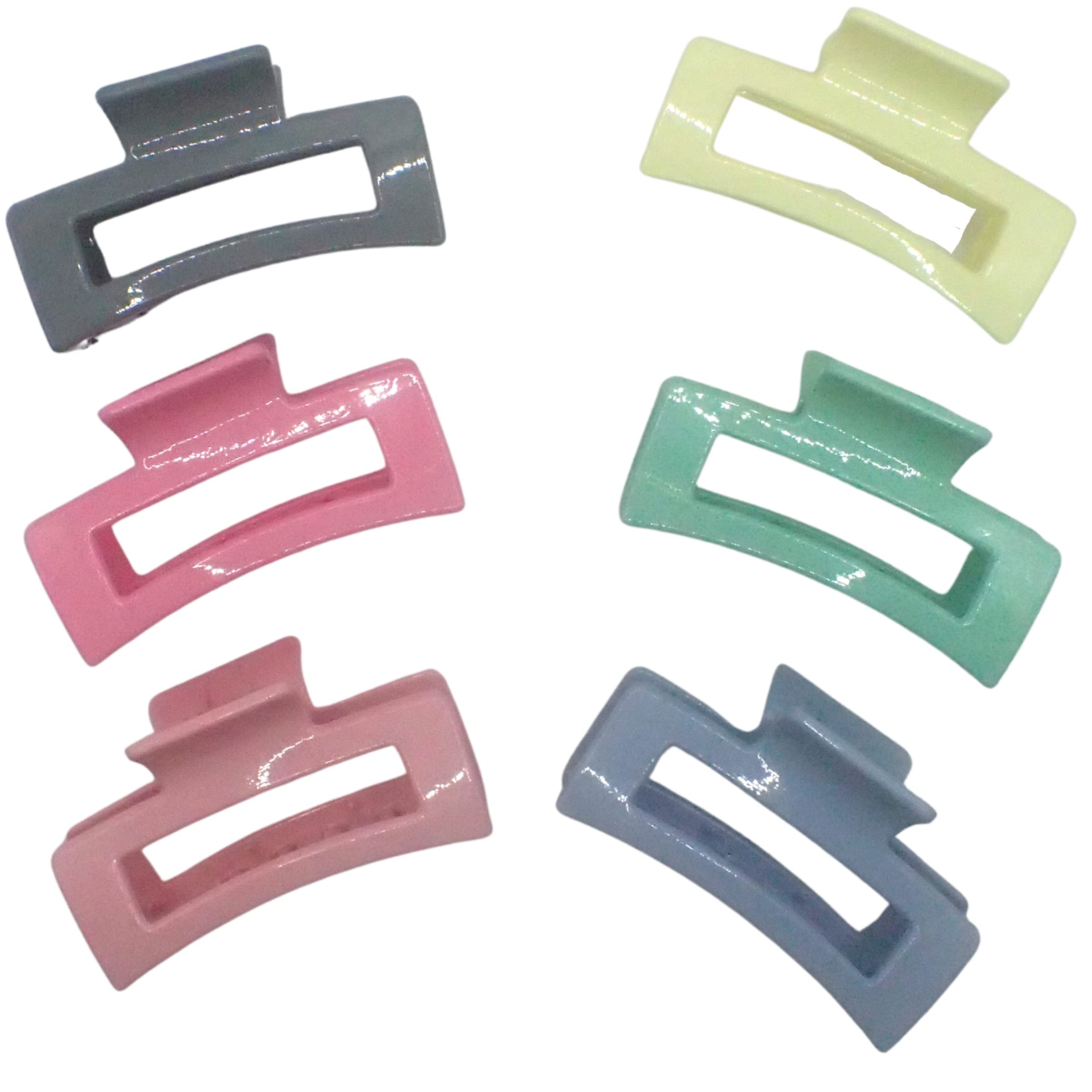 Topkids Accessories 6Pc Plastic Open Arch Claw Clips Thick Pastel Womens Colourful 90s hair clips Bulldog Grip Large Suitable for Thick Hair (6PC, Square)