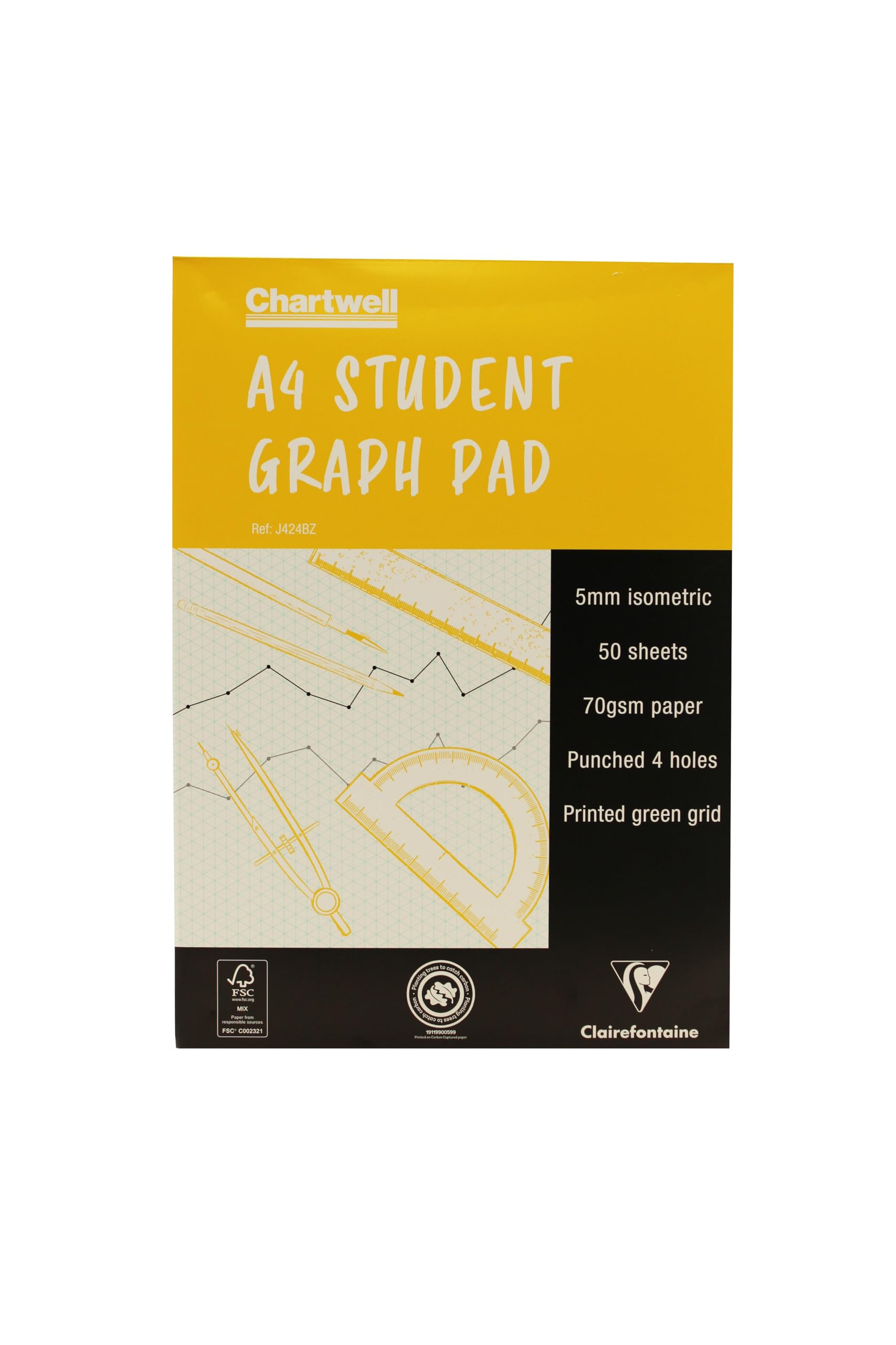 Clairefontaine - Ref J424BZ - Chartwell Graph Pad (Contains 50 Sheets) - A4 (210 x 297mm) Sized, 5mm Isometric Rulings, 70gsm Punched Paper, FSC-Certified