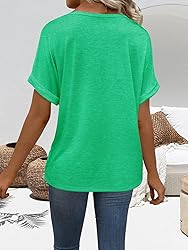 EyMuse Cute Basic Tops t-Shirts Short Sleeve V Neck