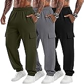 Velvelhall 3 Pack Men's Cargo Sweatpants Baggy Joggers Casual Drawstring Pants Lightweight Workout Tapered with Pockets