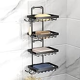 Moforoco 4 Tier Soap Bar Holder for Shower, No Drilling, 304 Stainless Steel, Wall Mounted Soap Holder with 4 Hooks and Razor Holder, Shower Rack Soap Tray Bar Soap for Bathroom Accessories Organizer