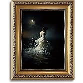 Gold Framed Dark Academia Wall Art Moody Moonlit Woman Canvas Art Prints | Vintage Victorian Gothic Pictures Wall Decor Artwork for Living Room Bedroom 8x10in