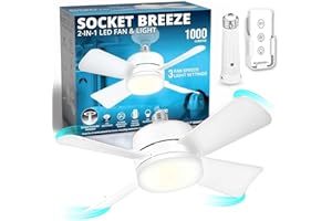 Bell+Howell Socket Breeze Modern Ceiling Fans with LED Lights, 10" LED E26/E27 Screw Base Mini Light Socket Fan with Cord for Bedroom, Living Room, Kitchen, Balcony