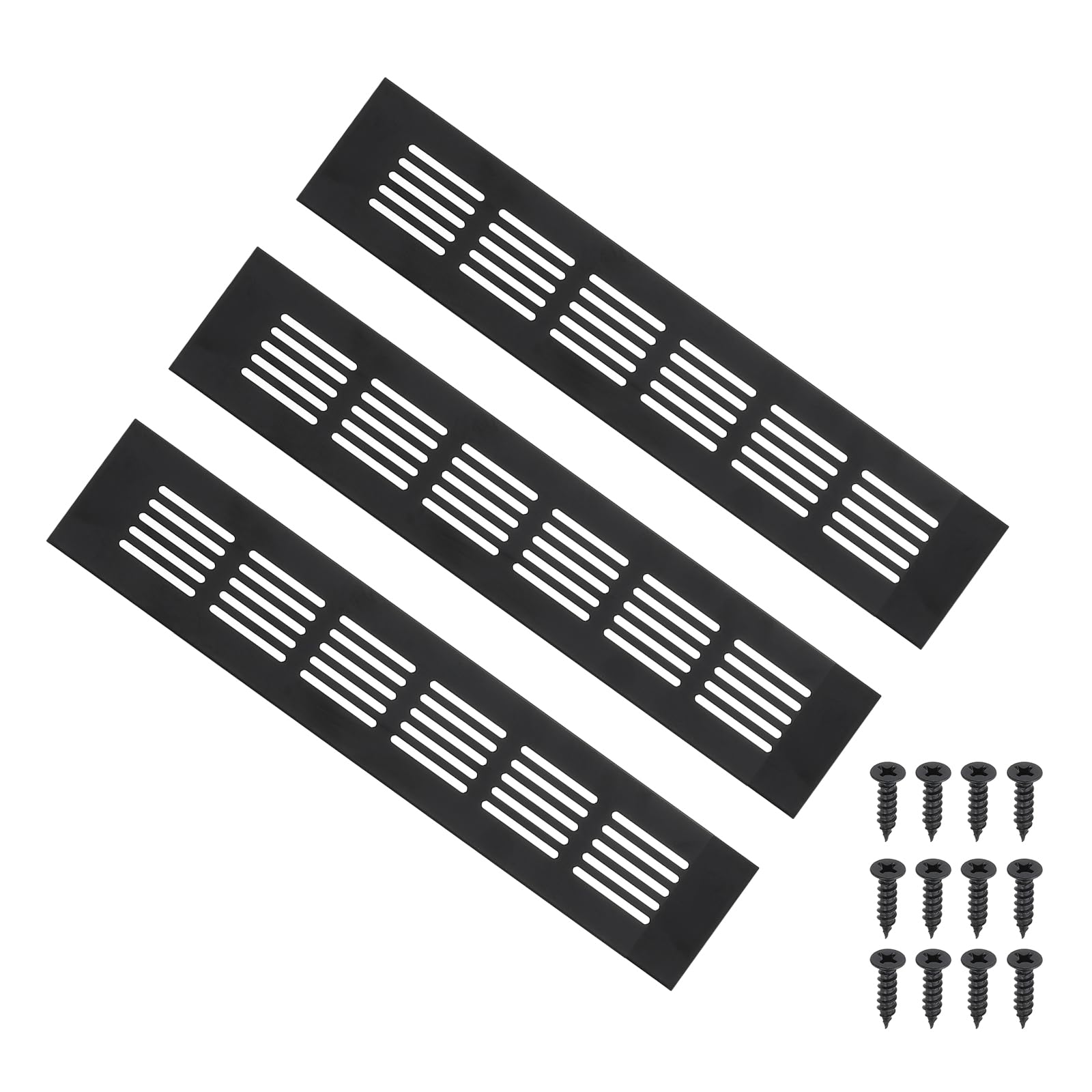PATIKIL 10 x 2 Inch Door Air Vent Cover, 3pcs Aluminum Grille Ventilation Cover Louvered with Mounting Screws for Cabinet Wardrobe Door, Black