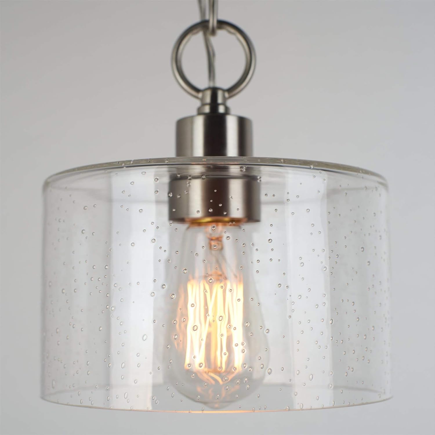 Kira Home Avalon 7.5" Modern Pendant Light + Seeded Glass Shade, Adjustable Height, Brushed Nickel Finish - - 
