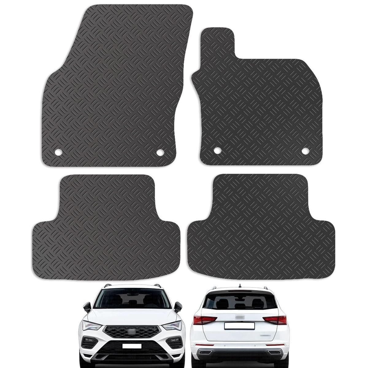 Carsio Car Mats For Seat Ateca 2016 - Onwards 3mm 4pc Set Tailored Fit Rubber Floor Mat Complete Accessory Black Custom Fitted - Anti-Slip Backing, Heavy Duty & Waterproof