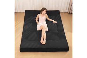 NLDD Japanese Floor Mattress, 4" Thicken Futon Mattress Twin Size Sleeping Pad, Corduroy Foldable Floor Pad, Roll Up Tatami Mat for Adults Guest Room Bedroom, Black