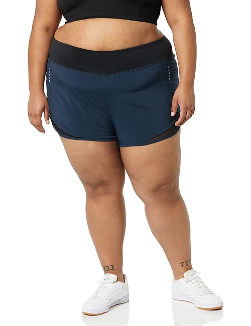 Core 10 Women's Standard-Fit Knit Waistband 2-in-1 Woven Running Short, Navy, X-Small