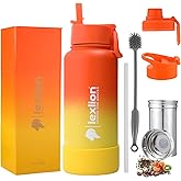Lexlion Tea Infuser Water Bottle 32 Oz – Triple Wall Insulated Stainless Steel, Loose Leaf & Fruit Strainer, 3 Leakproof Lids, BPA-Free Silicone Sleeve, Reusable Thermal Mug