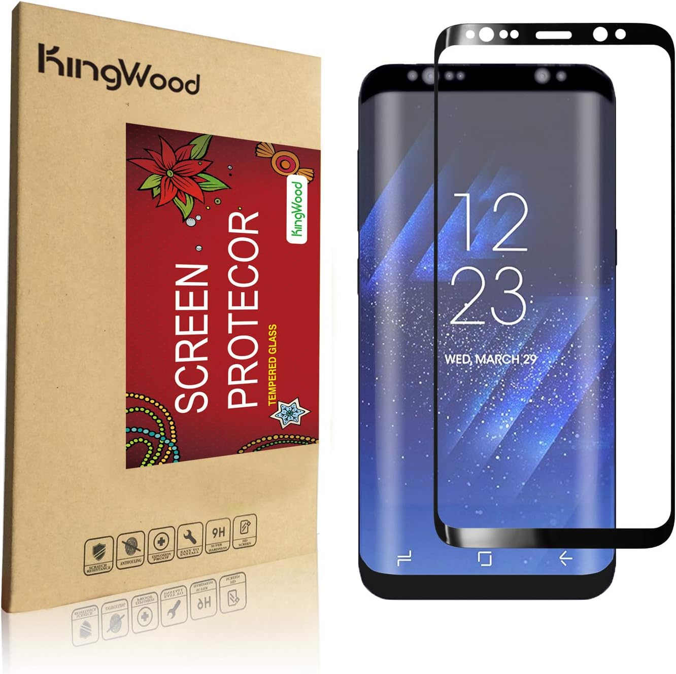 Screen Protector for Samsung Galaxy S8 Plus [S8+], PREMIUM 9H Hardness Tempered Glass Screen Protector Film, [Ultra HD Clear] 3D Curved Full Screen Coverage, Anti-Scratch, Bubble-Free (Black)