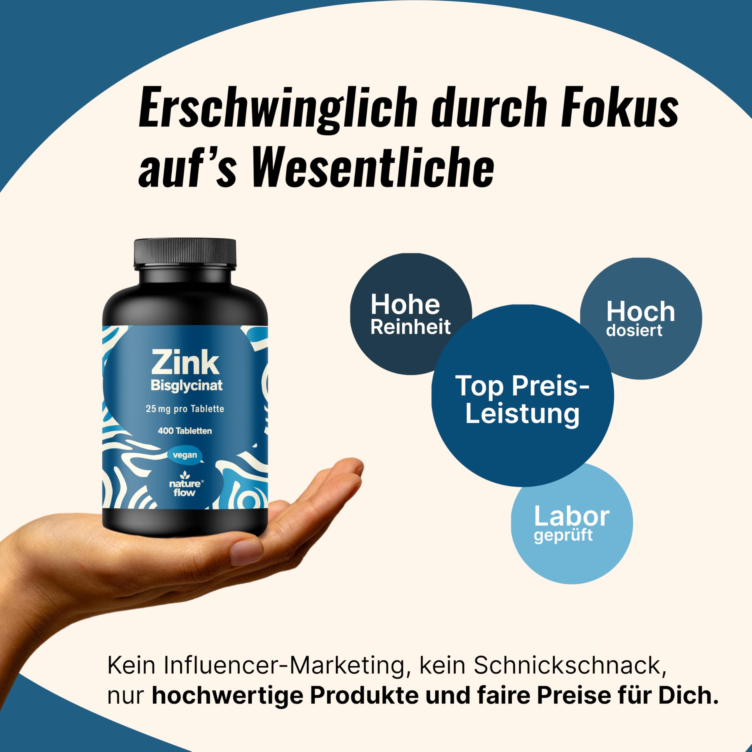 Zink Tabletten hochdosiert 25mg - 400 Tabletten hochdosiert mit Zink-Bisglycinat - Vegan und produziert in Deutschland - Laborgeprüft - Verpackung kann variieren 4
