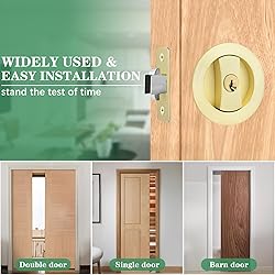Round Pocket Door Lock with Keys Brushed Gold