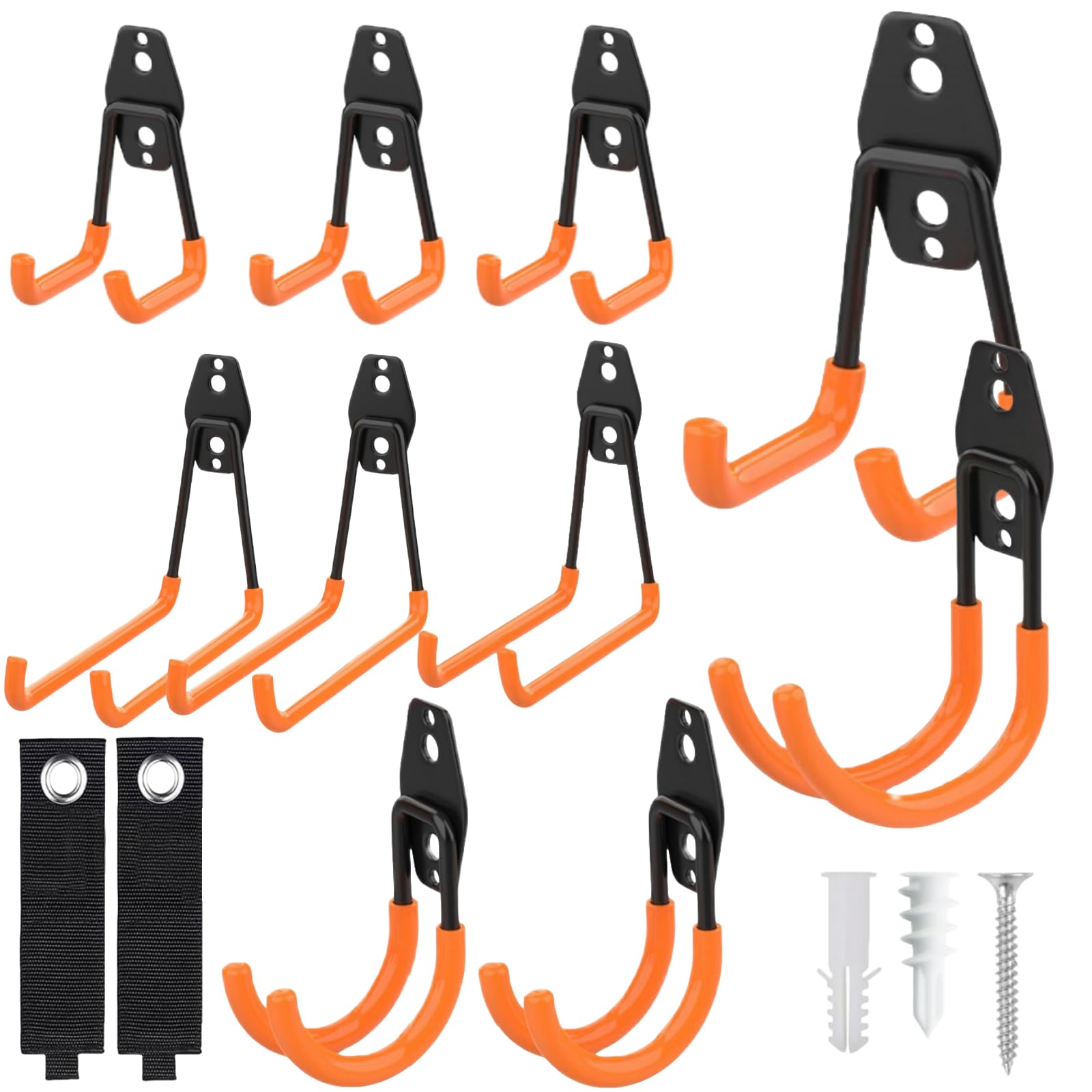 Eidoct Garage Hooks,Steel Heavy Duty Garage Storage Hooks Anti-Slip Garage Wall Hooks for Organising Bike, Ladder, Garden Tools, Ropes, Cables(Pack of 12 Hooks in 5 Sizes)