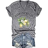 KIHEHA Women's Lemon Shirts Limoncello Letter Fruit Printed Graphic Tees Short Sleeve Casual V Neck T Shirts for Women