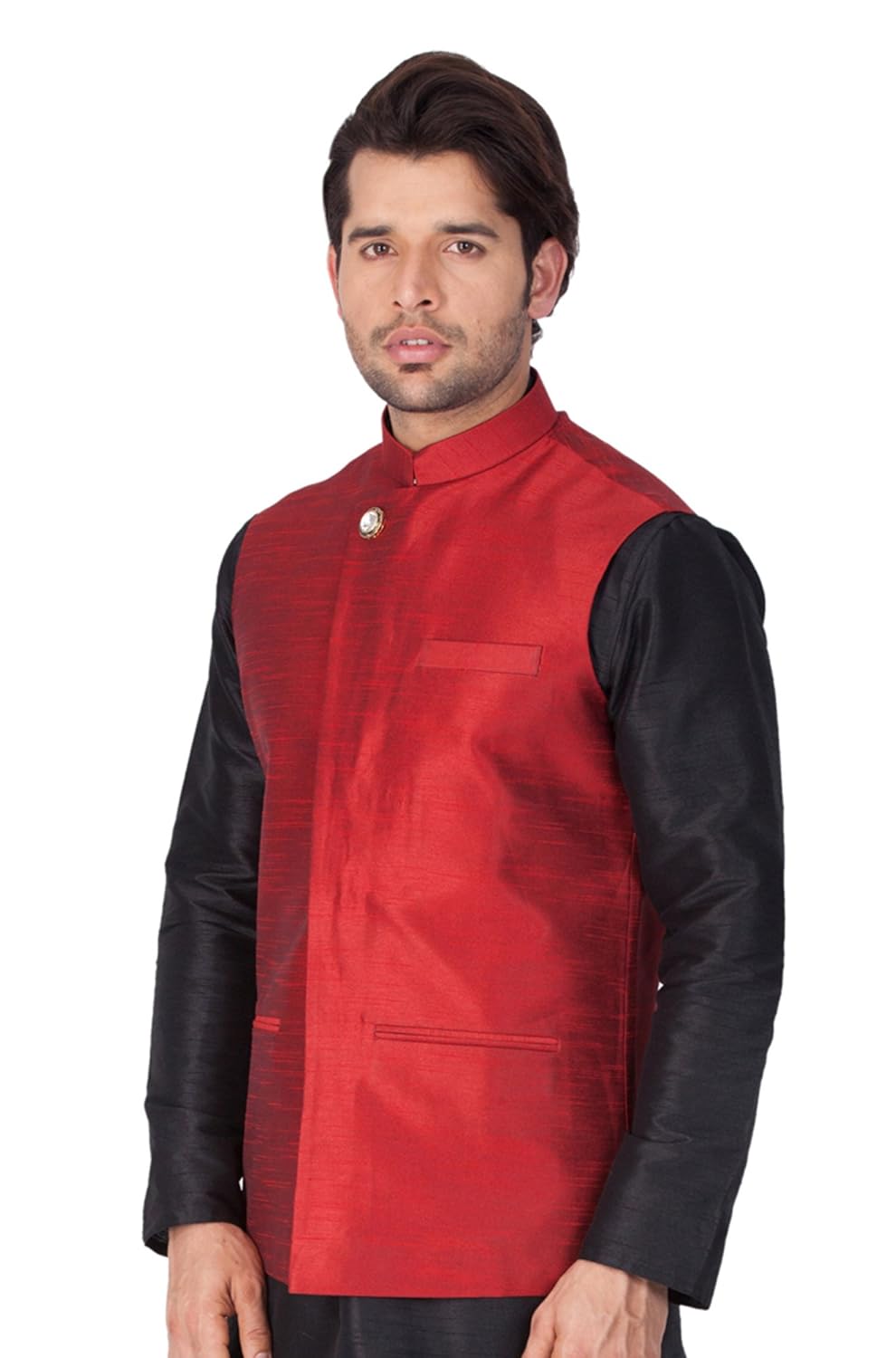 vastramay mens cotton blend nehru jackets (maroon_vasmj04ma)