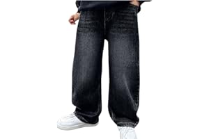 nhApmj Boys Jeans Baggy Casual Straight Wide Leg Denim Pants Kids Trendy Back to School Clothes Elastic Waist Preppy Trouser