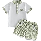 Madjtlqy Toddler Baby Boy Summer Outfit Short Sleeve Embroidered Printed Button Polo T-shirt Shorts Set 2Pcs Infant Clothes