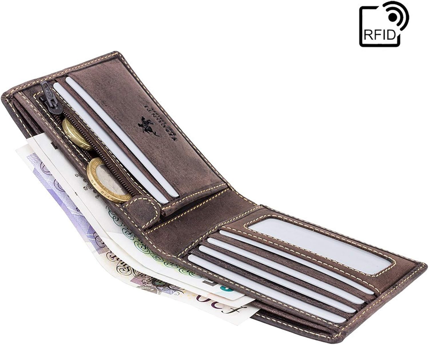 VISCONTI, Men's Small Bifold Leather Wallet, RFID Protected, 6 Credit Card Slots, Note Section & Coin Pocket, Gift Boxed - Image 3