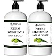 Zatural Natural Neem Shampoo & Conditioner Kit, Health Soothing & Healing For Sensative Scalp & Hair Nourish & Repair (16oz Shampoo & 16oz Conditioner)