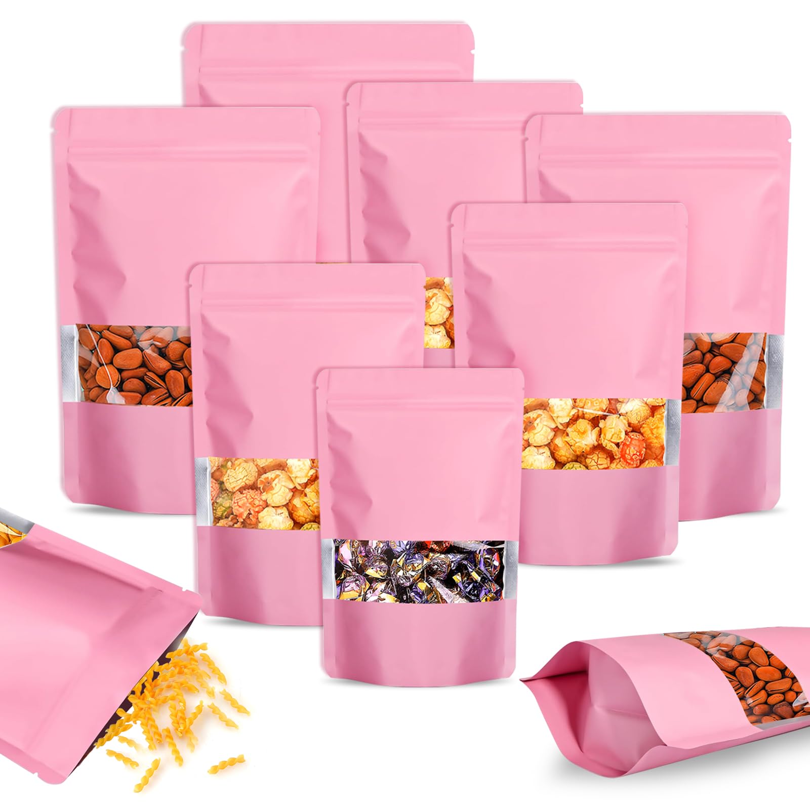 Photo 1 of 100 PCS Smell Proof Bags, Resealable Packaging Bags Matte Stand Up Foil Pouch with Clear Window, 3.94X5.9 Inch Sealable Smell Proof Pouch for Food Storage Small Business Packaging (Pink)