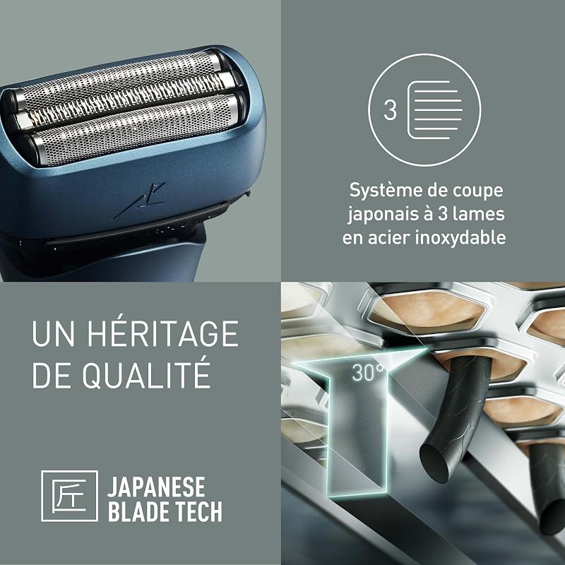 Series 700 ES-ALT4B Rasoir Électrique 3-lames Wet et Dry Homme, Rasoir Portable Sans Fil et Étanche, Capteur de Barbe Réactif, Tête Flexible