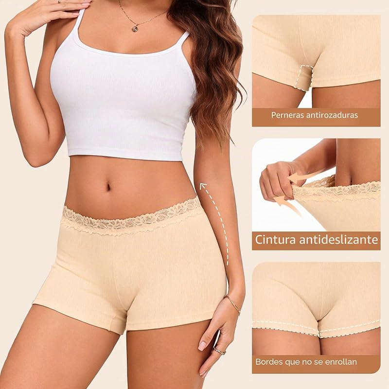 Pacote de 5 Cuecas Boxer de Algodão com Renda para Mulheres