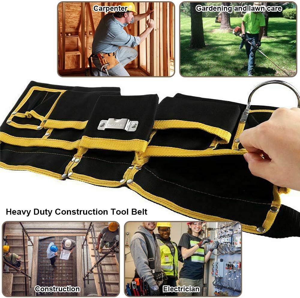 11 Pocket Tools Belt Bags with Hammer Holder, Adjustable Waist Bag Multipurpose Utility Tool Pouch with Pockets for Tools, Yellow - - 