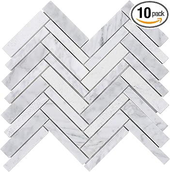 Modket Tdh398ns 10 White Calacatta Stone Marble Texture Blended Herringbone 10 Pack Modern Mosaic Tile Backsplash Kitchen Bath Bathroom Shower Interior Wall Amazon Com