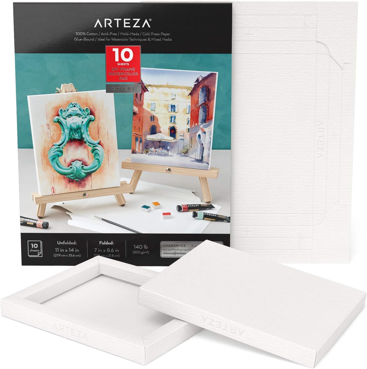 Arteza DIY Frame, Watercolor Art Paper Pad, 7x8.6 Inches, 10 Sheets