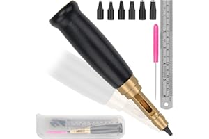 Japanese Screw Punch, Boyistar Wood Handle Belt Hole Puncher, Adjustable Leather Hole Punch Tool for Belts, Watch Band, Handbags with 6 Tip Sizes 4/3.5/3/2.5/2/1.5mm Screws