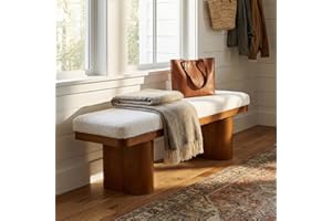Merax 47.5" End of Bed Bench with Wooden Legs, Teddy Velvet Upholstery Entryway Bench for Bedroom Living Room Hallway Entrywa