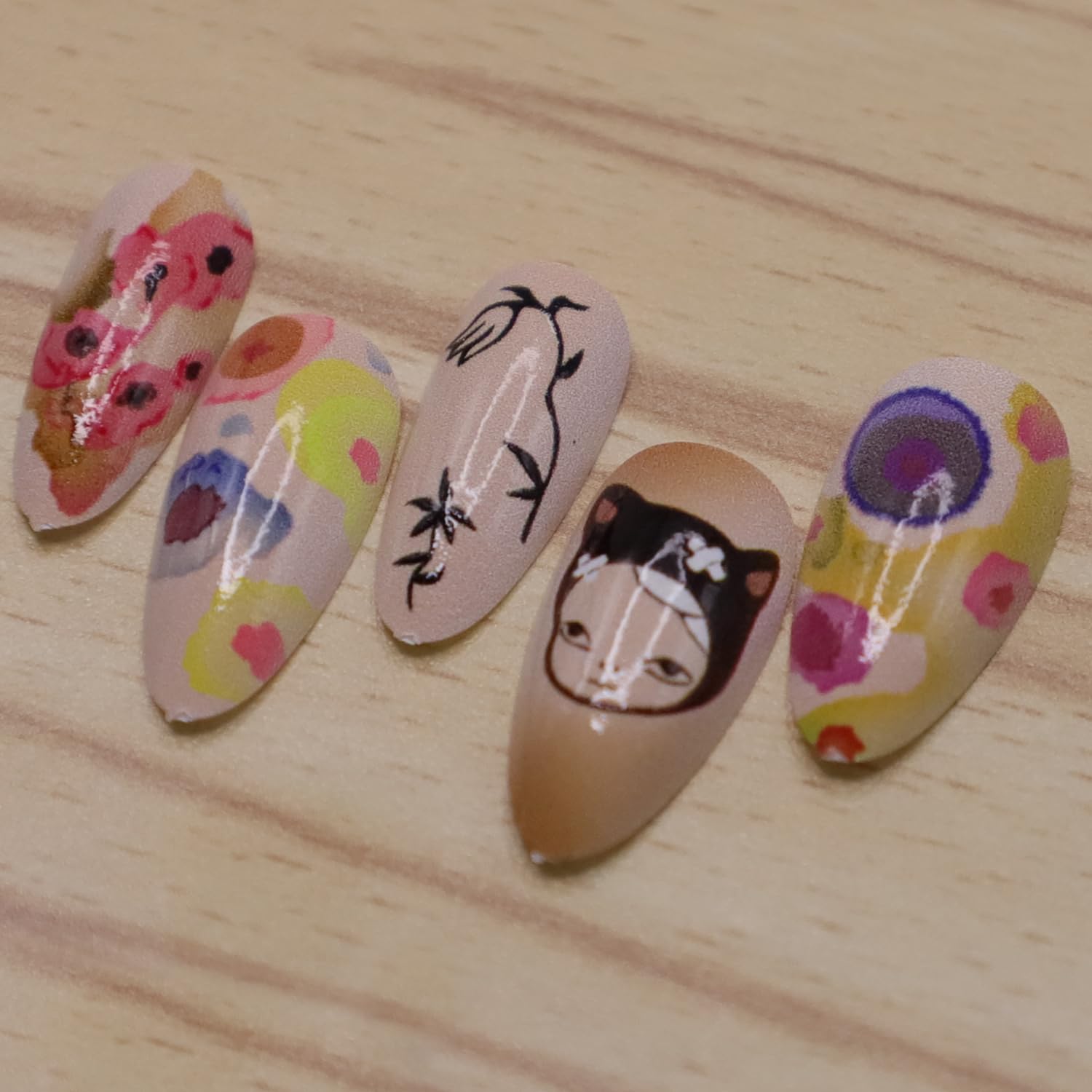 RIICFDD Cute Nails Almond Shape Press on Nails Medium Fake Nails Colorful Floral Acrylic Nails Cute Baby Nails Press ons Full Cover Glossy Glue on Nails for Women Nail Decoration 24 Pcs - Image 5