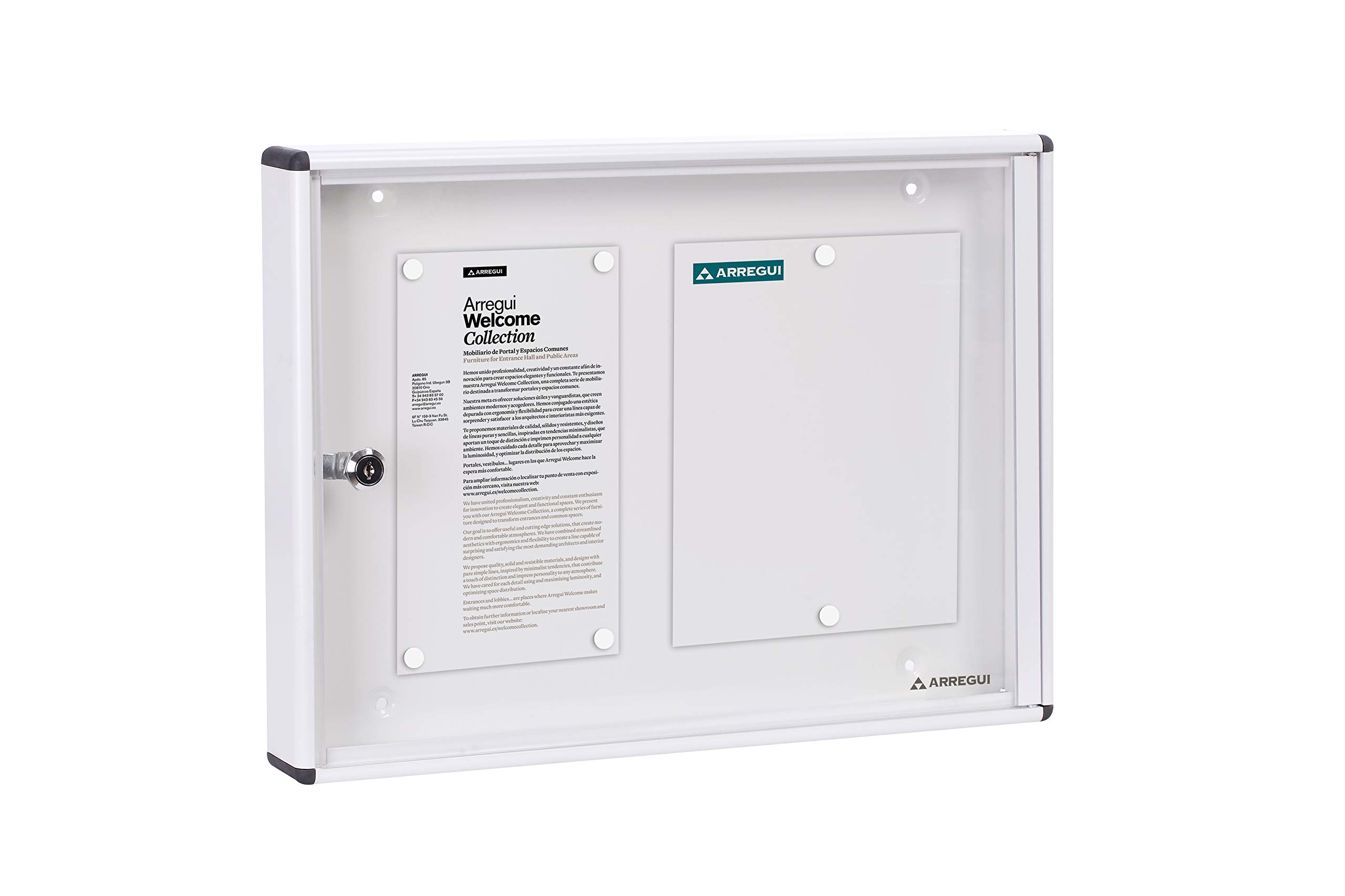 ARREGUI PAN-41 Aluminium for 2 DIN A4 Sheets Weatherproof Display Case Magnetic Information Box with Key Information Board 8 Magnets Including 35 x 48 x 5 cm White
